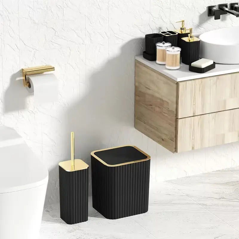 10pcs Bathroom Accessory Set, Vertical Stripe Gold-Plated Light Luxury Bathroom Accessory Kit Cartmenow