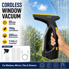 Cordless Window Vacuum – 60-Minute Runtime, 280mm Wide Nozzle, 700g Lightweight Design