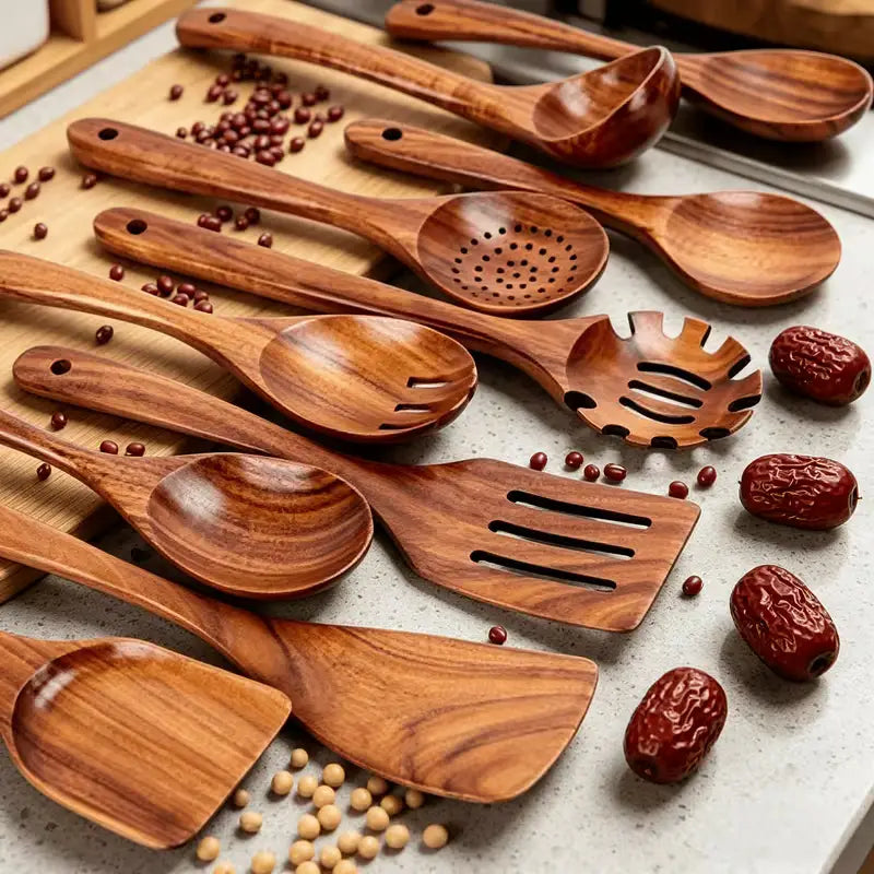10/4-Piece Wooden Kitchen Utensil Set, Natural Wooden Spoons – Premium Kitchen Tools Cartmenow