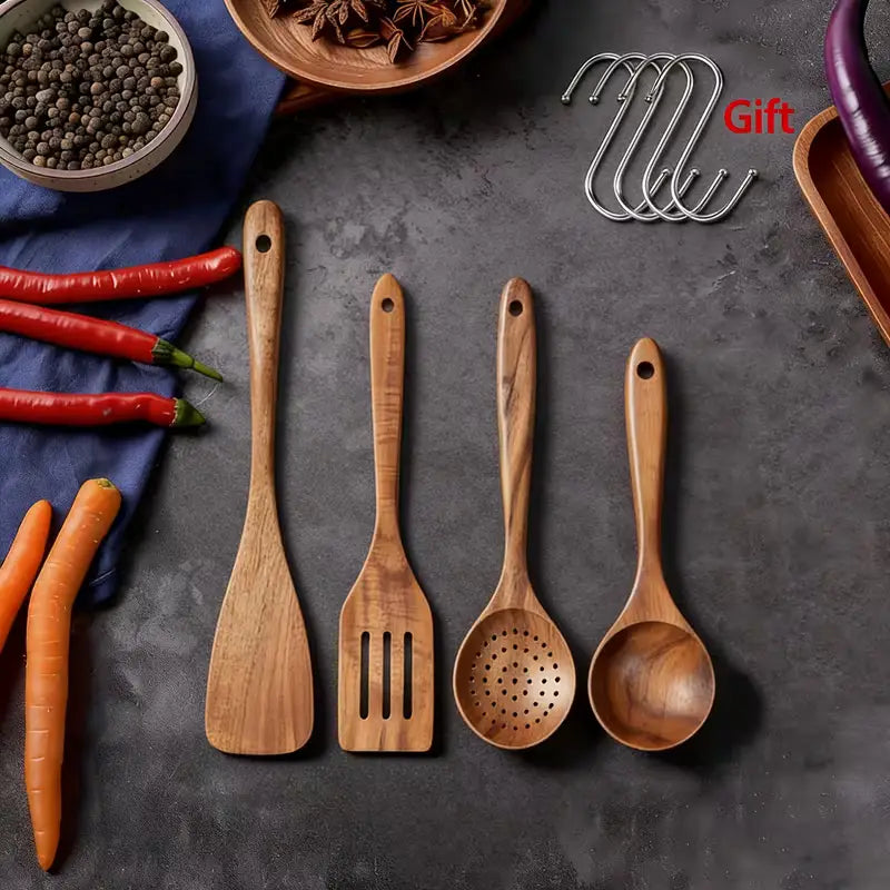 10/4-Piece Wooden Kitchen Utensil Set, Natural Wooden Spoons – Premium Kitchen Tools Cartmenow