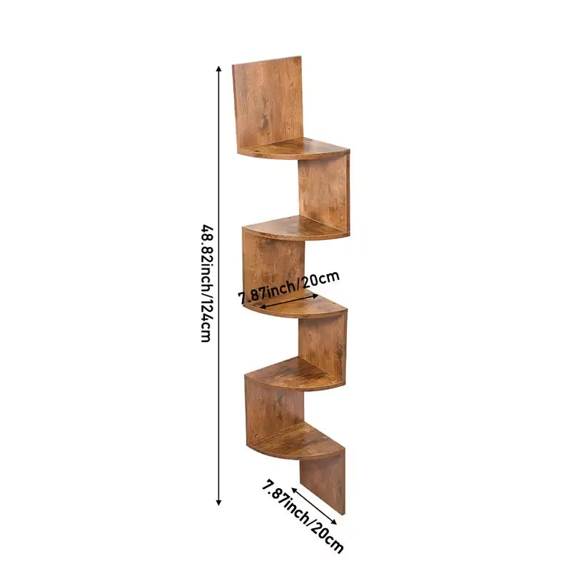 1pc 5-Tier Wooden Corner Shelf - Space-Saving Floating Bookcase & Display Stand Cartmenow