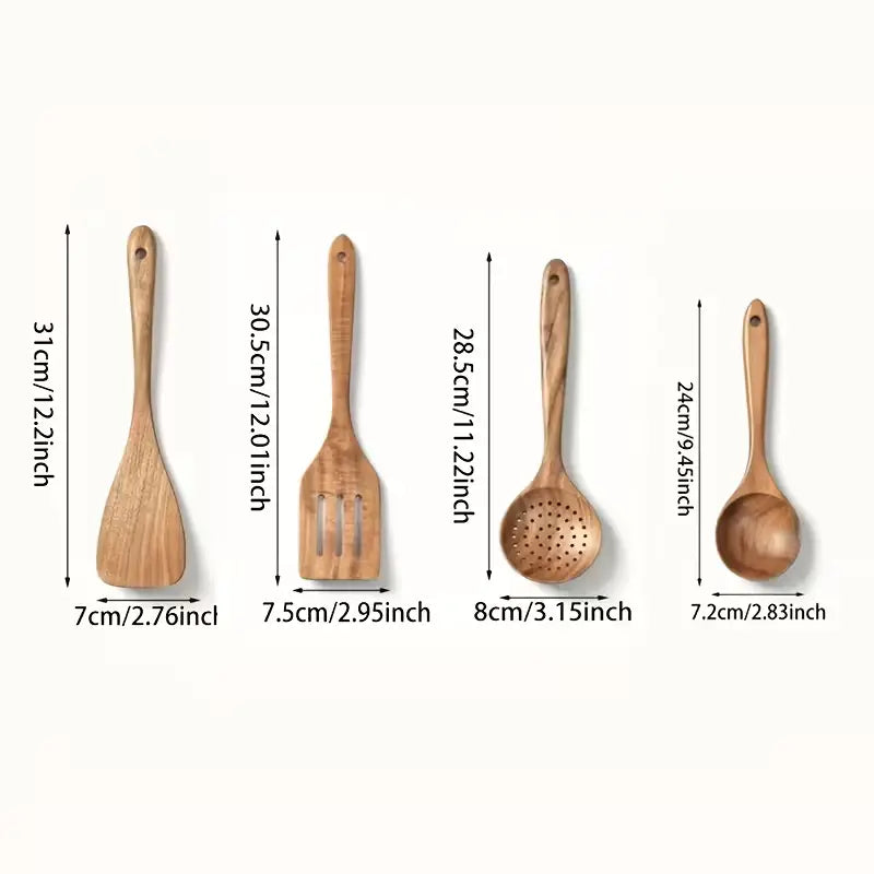 10/4-Piece Wooden Kitchen Utensil Set, Natural Wooden Spoons – Premium Kitchen Tools Cartmenow